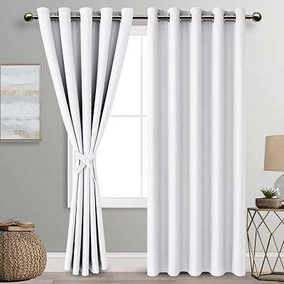 DWCN Greyish White Blackout Curtains 2 Panels 66 x 90 Eyelet Tiebacks Thermal
