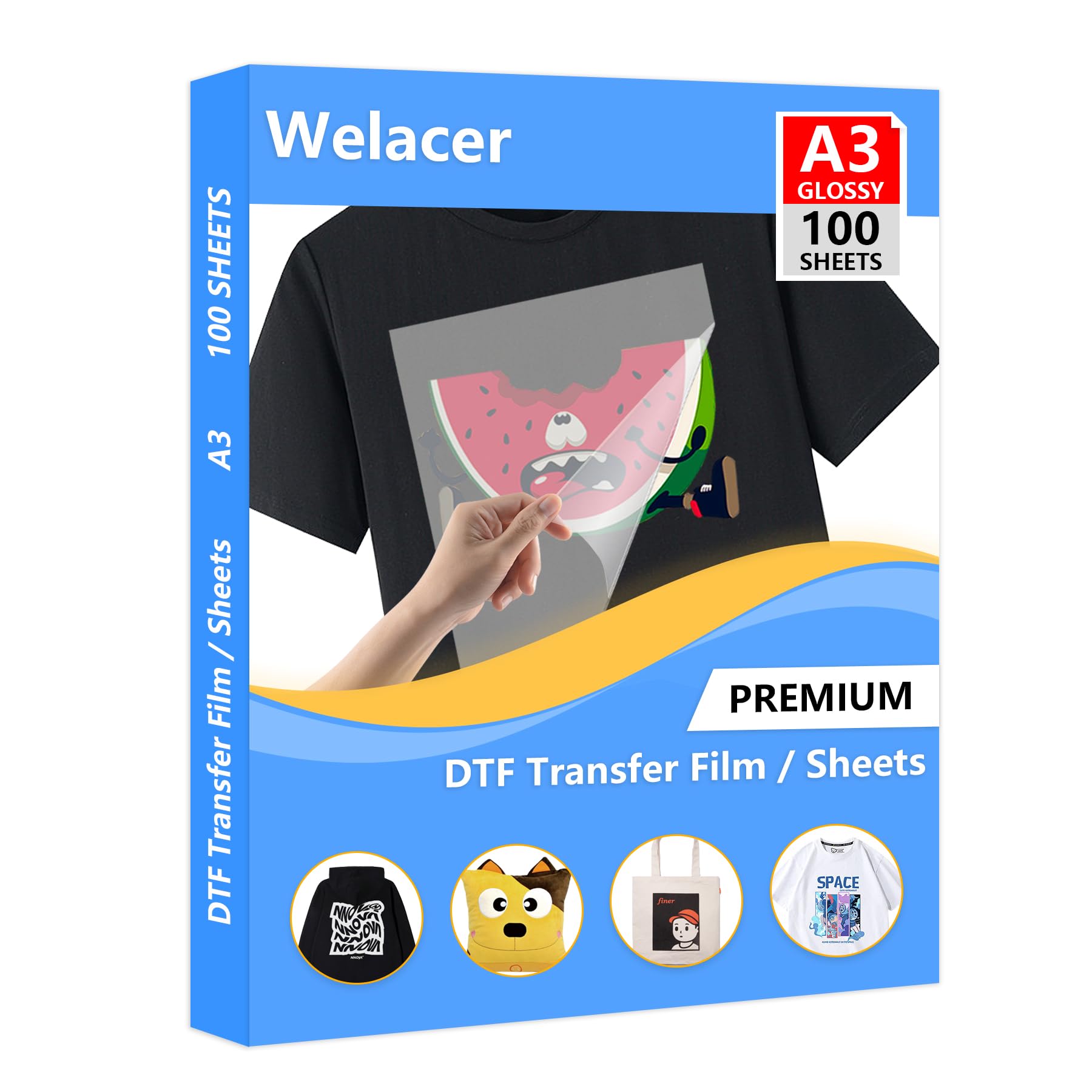 Photo 1 of A3 100 Sheets DTF Transfer Glossy Film Pretreat Sheets, PET Heat Transfer Paper for Inkjet Printer Direct Print on T shirts Textile