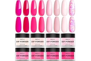 MAGYCAT 8 Colors Dip Powder Nail Set Classic Hot pink Collection Glitter Pastel Dip Nails Powder DIY Salon Home Gift for Women,No Need Nail Lamp Cured (Excludes liquids)