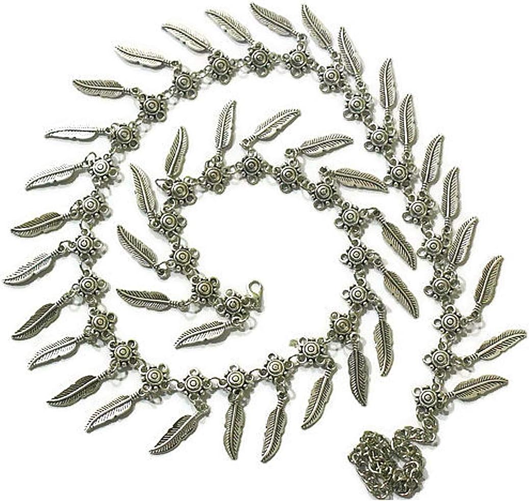 AyA Fashion Oxidized German Silver Multi Layer Kamarband with Floral Chain and Coins for Women