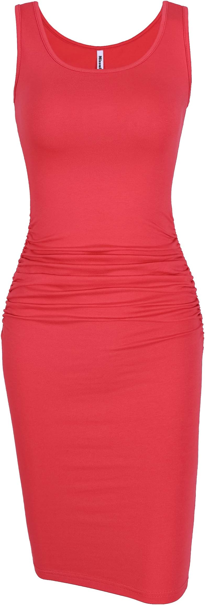 MissufeWomen's Sleeveless Tank Ruched Casual Knee Length Bodycon Sundress Basic Fitted Dress