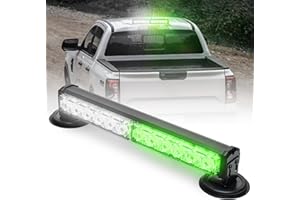BooYu 14 in Battery Powered Emergency Strobe Lights Bar Wireless Rooftop Mini Hazard Flashing LED Beacon Warning Light w/Magnetic Base for Halloween Work Trucks Construction Vehicles (Green/White)