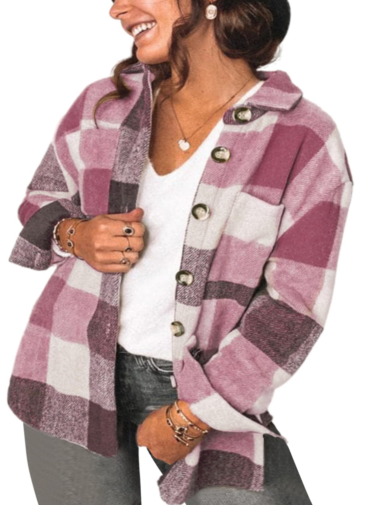 Eytino Womens Plus Size Flannel Plaid Shirt Long Sleeve Button Down ...