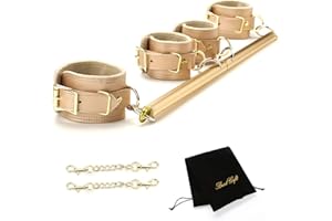 EXREIZST Expandable Spreader Bar Set with 4 Soft Fur Leather Straps Adjustable Exercise Sports Fitness Training Tool Kit, Black