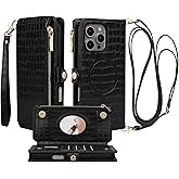 Stylivolve Crossbody Wallet Case for iPhone 16 Pro Max with Mirror, Wrist Strap, Zipper Purse Magnetic Flip RFID Blocking Card Holder, Wireless Charging, PU Leather Shockproof 6.9" Women (Black)