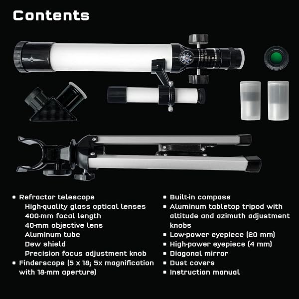 THE THAMES & KOSMOS TELESCOPE ESSENTIAL STEM TOOL | CHILDRENS REFRACTOR TELESCOPE WITH 100X MAGNIFICATION & BUILT-IN COMPASS | CLASSIC SCIENTIFIC DEVICE FOR ASTRONOMICAL & TERRESTRIAL OBSERVATIONS