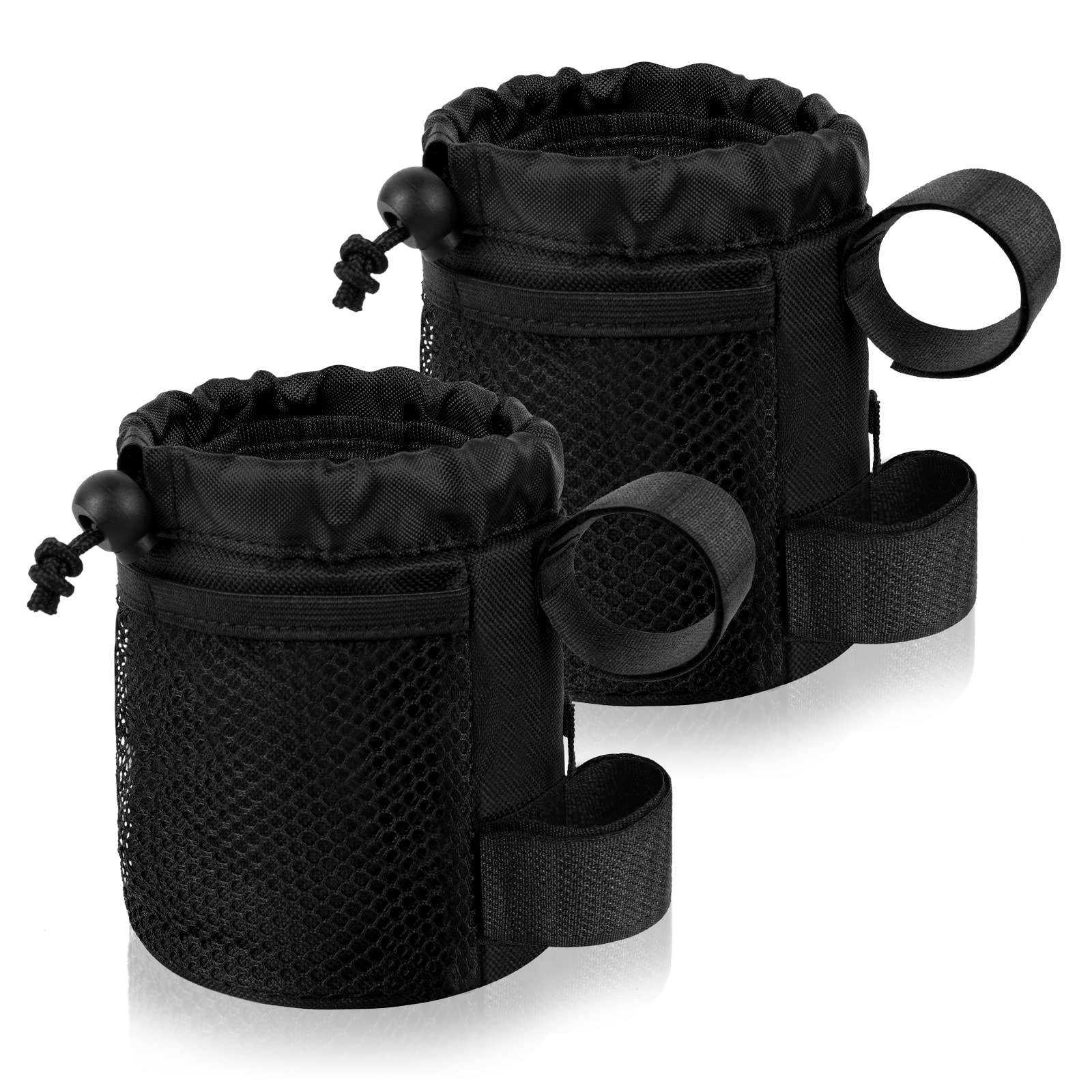 AUAUY Bike Water Bottle Holder, Bike Cup Holder Bicycle Handlebar Drink Holder, Bike Cup Holder Phone Bag with Mesh Pockets for Mountain Bike, Scooter, Folding, Road Bike, Boat, Wheelchair(2 Pack)