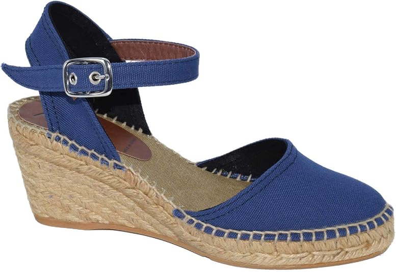 171 Baumwolle Blau H354 - Espadrille mit mittlerer Ferse aus blauem