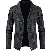 JMIERR Men's Casual Wool Blend Cardigan Sweaters Long Sleeve Shawl Collar Buttons Down Cable Knit Sweater