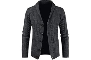 JMIERR Men's Casual Wool Blend Cardigan Sweaters Long Sleeve Shawl Collar Buttons Down Cable Knit Sweater