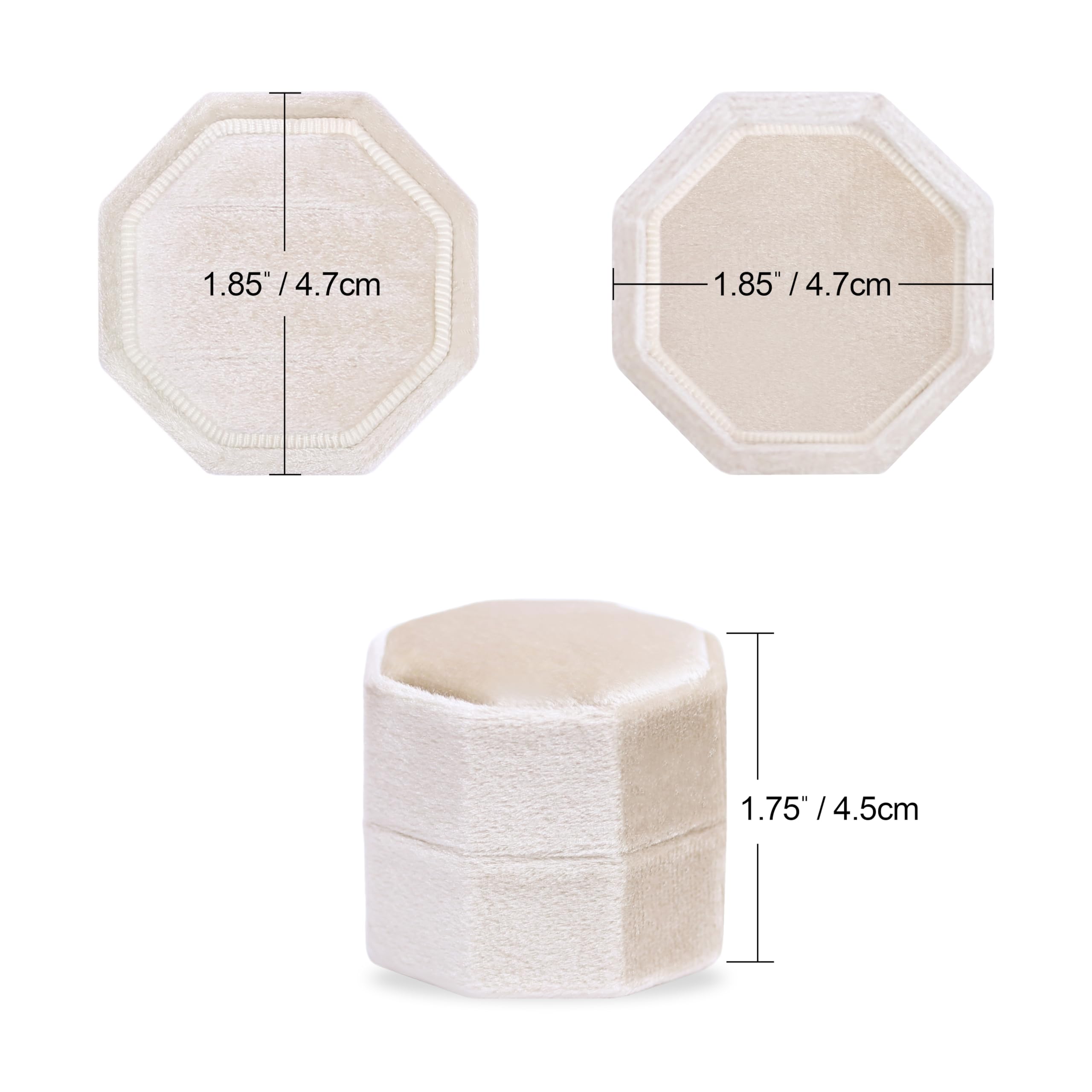 BLUTETE BLUTETE Velvet 3 Slots Jewelry Ring Box Engagement Wedding Box Keepsake Box Bridal Photo Ring Triple Slots Octagon (Champagne)