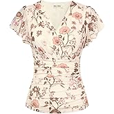 GRACE KARIN 2026 Womens Mesh Tops Summer Ruffle Sleeve Dressy Casual Top Floral Wrap Blouse Fashion Outfits