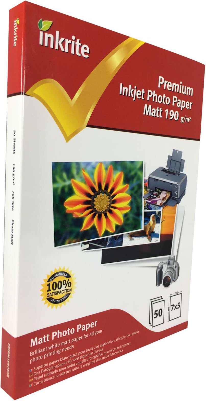 Inkrite 7 x 5 mm 190 GSM PhotoPlus Professional Paper - Matt (Pack of 50 Sheets), PPIPM1907550