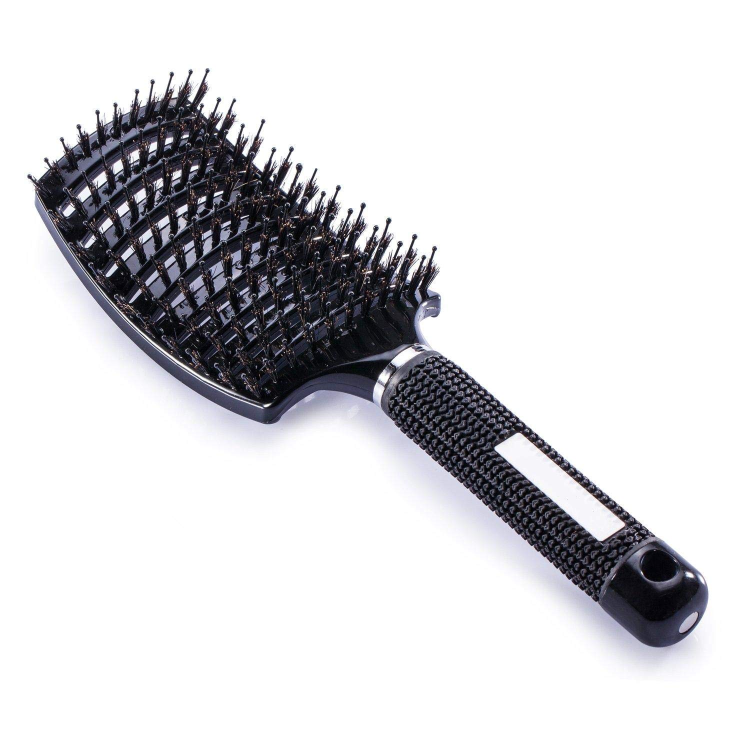 1SourceTek Boar Bristle Brush Anti Detangling,No Static Brush - Scalp Massage Hair Brush,Professional Straight Hair Comb and Curly Hair Comb (1-Black)