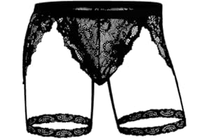 ABAFIP Men's Lace Underwear Sheer Pouch Garter Panties Crossdressing Sexy Lingerie Sissy Underpants