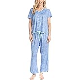 MUK LUKS Fun In The Sun Pajama Set, Short Sleeve T-Shirt and Capri Pants with Rounded Binded Hems, Pijamas de Mujer