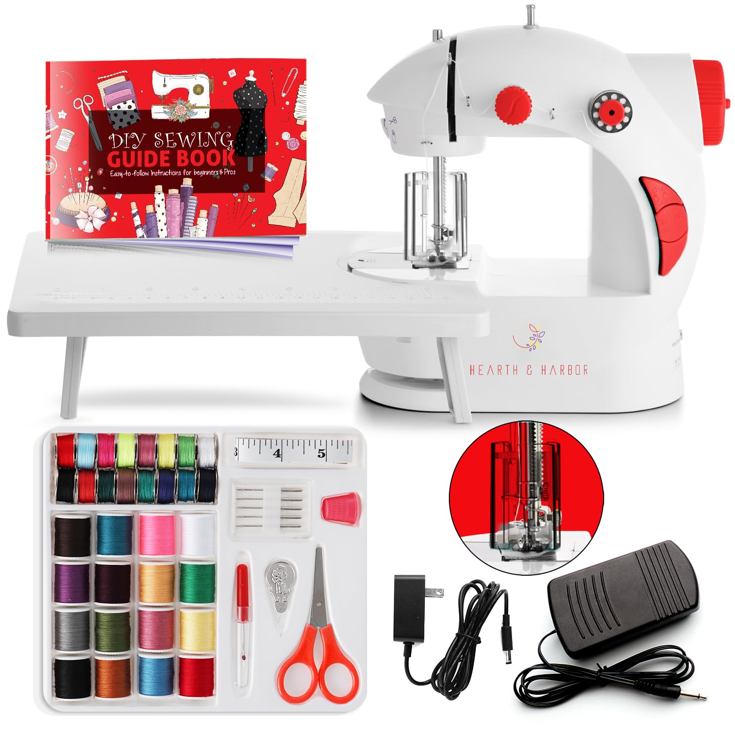 Mini Sewing Machine for Beginners Adult, 48-Piece Portable Sewing Machine, Dual Speed Adults and Kids Sewing Machines, Travel Beginner Sewing Machines with Sewing Kit and Book