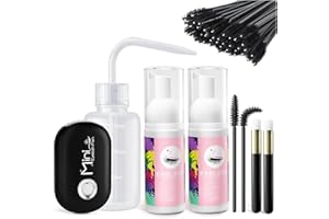 Buqikma Lash Shampoo Cleaning Kit - 2 PCS 60ML Eyelash Shampoo with USB Lash Fan Mascara Brushes Rinse Bottle, Foam Lash Cleanser for Eyelash Extensions Lash Wash Gift for Women Girls (Black)