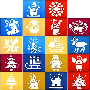 Gejoy 18 Pieces Christmas Drawing Stencils Assorted Reindeer Snowflake Santa Claus Plastic Templates Kids Painting Stencils For Crafts Painting