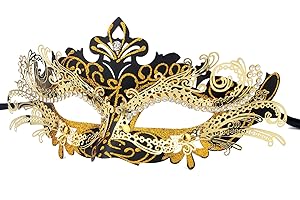 Hoshin Masquerade Mask, Mardi Gras Deecorations Venetian Masks for Womens (Black with Gold Line)