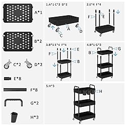 UDEAR 3-Tier Rolling Utility Cart,Multifunctional