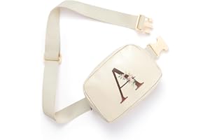 QUNWREATH Belt Bag Fanny Pack for Women, Leather Belt Bag with Initial Letter Fashionable Crossbody Bag Waist Bag with Adjustable Strap for Traveling Hiking, Birthday Christmas Gifts for Women Girls Mom (A)