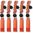 Amzonly Emergency Whistle, 120db Safety Whistle Survival Shrill Loud for Camping Hiking Hunting Boating Fishing Life Vest Jacket Rescue Signaling Kids Lifeguard 5 Pack