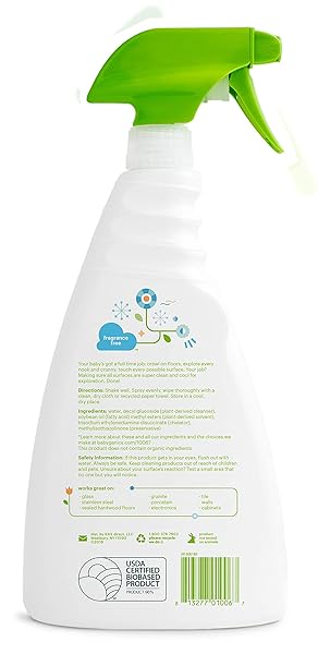 BABYGANICS MULTI SURFACE CLEANER, FRAGRANCE FREE, FOR HARD SURFACES, GLASS, STAINLESS STEEL, TILES, AND WALLS, 32 FL OZ SPRAY BOTTLE (PACK OF 3)