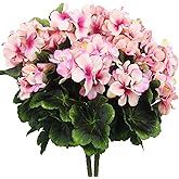 FAICOIA 2 Pcs Artificial Geraniums for Outdoor Silk Geranium Flowers Purple Pink Artificial Geranium Bush Faux Flowers Geraniums Branch for Garden Patio Cemetary Vase Table Centerpiece Indoor Decor