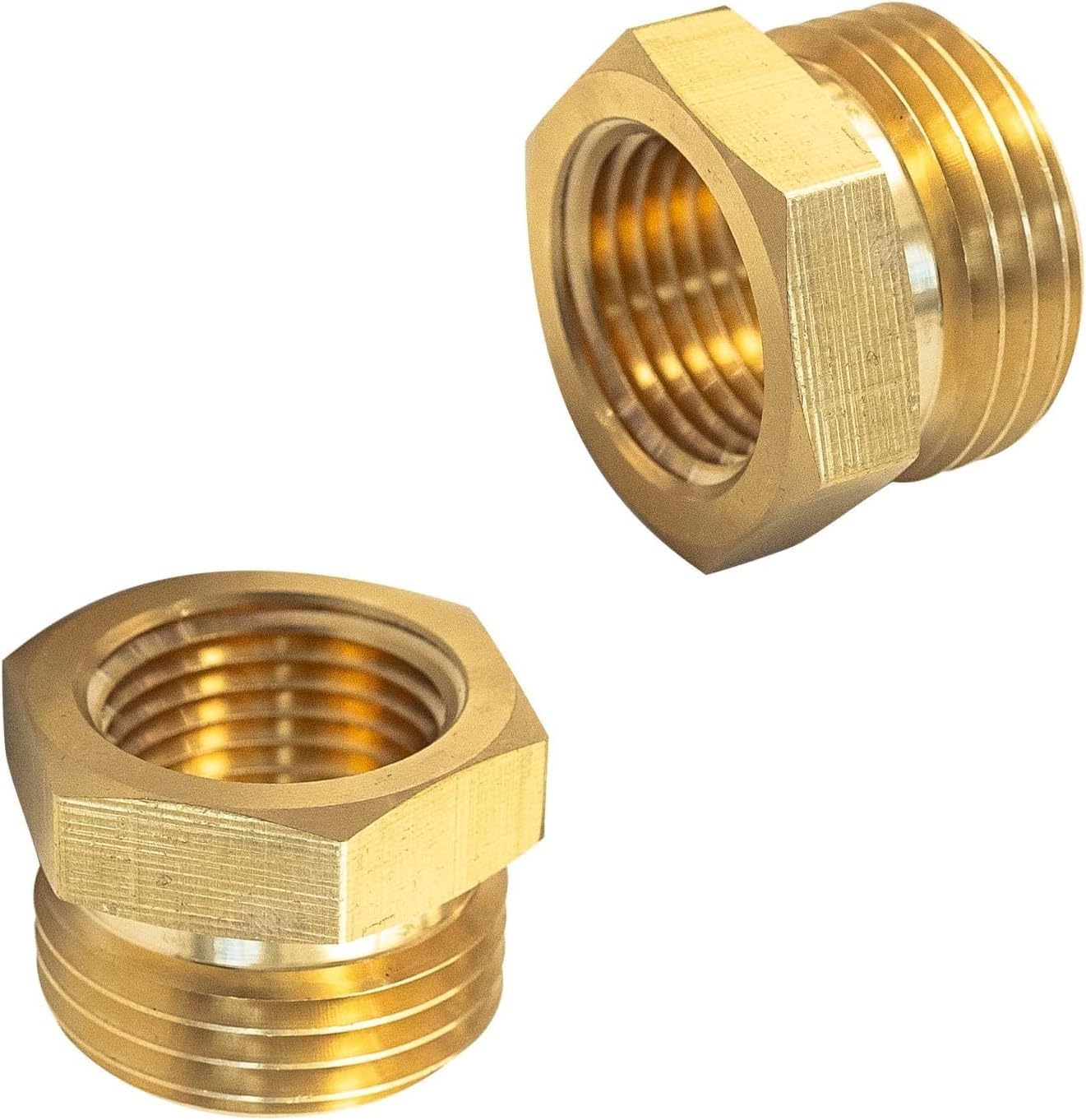 2 Pack Gold 57480-1208 Brass Garden Hose Fitting, Pipe Adapter Connector, 3/4'' GHT Male * 1/2'' NPT Female Garden Hose Parts for Connectors Hose Connectors and Accessories