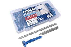 FVSCM 1/4" x 2-1/4" Concrete Screw Anchor,Phillips/Square Flat Head, Drill & Driver Bits Included, for Concrete, Block & Brick(36pcs/Box)