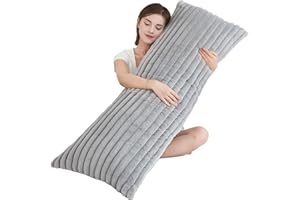 Memfydu Full Body Pillow with Fluffy Stripe Faux Fur Removable Cover, Long Bed Pillow Adult 20x54 Inches for Side Sleeper and Pregnancy, Gray.