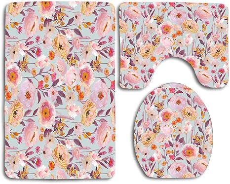 Juego de alfombrillas de baño con forma de U, antideslizantes, lavables