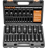 SAE Impact Socket Set - 1/2" Drive, 19pc Deep Socket Set 3/8" to 1-1/2", Cr-V Steel, Double Lock Case