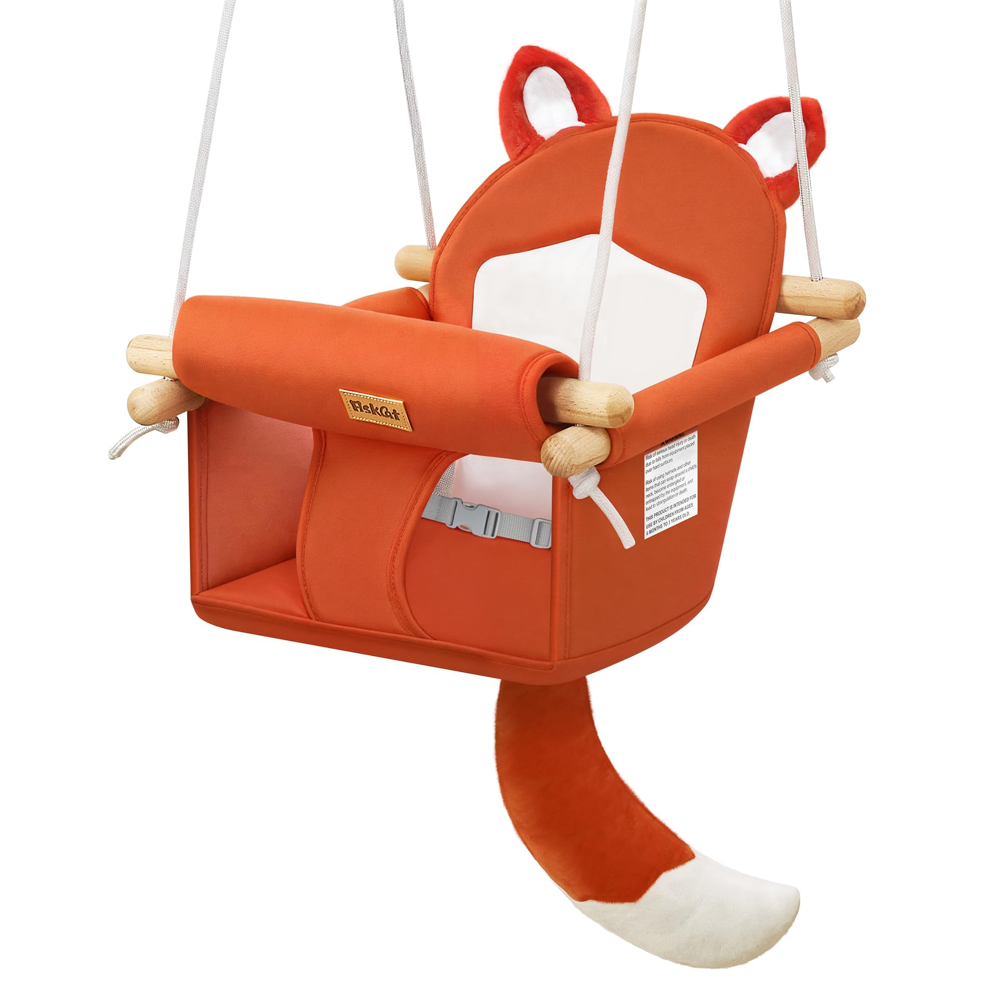 Photo 1 of Wooden Baby Swing with Soft Safety Belt, Cozy Infant Swing Seat for Indoor & Outdoor Use, Adjustable Height, Includes Mounting Hardware – Suitable for Babies & Toddlers?Fox-Themed in Red?