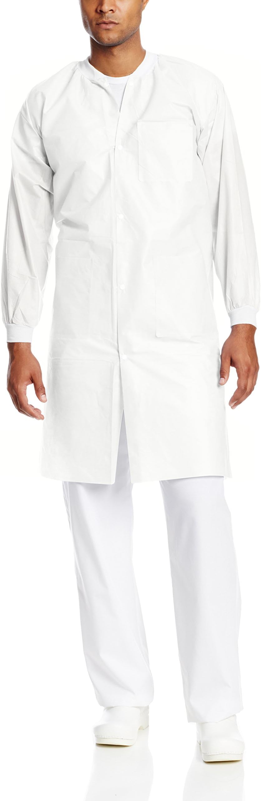 ValuMax 3660WHM-K Knit Collar, Extra-Safe, Wrinkle-Free, Noble Looking Disposable SMS Knee Length Lab Coat, White, M, Pack of 10