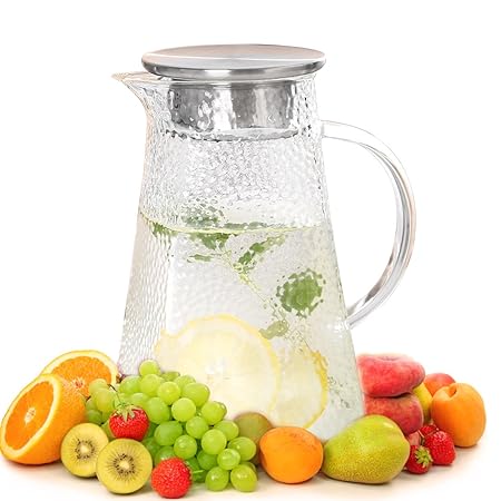 ONEISALL Jarra de agua cuadrada de cristal con tapa de acero ...