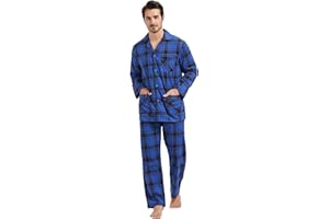 amaxer Men's Flannel Pajamas Set Men's Home Fashion Pajamas with Pockets and Drawstring 100% Cotton Soft Pjs for Men