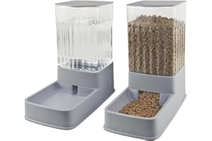 Tokenkuko Automatic Cat Feeder and Water Dispenser in Set,Automatic Food Feeder and Waterer Set 3.8L with Pet Food Bowl for Small Medium Dog Pets Puppy Kitten Large Capacity(1 Gallon x 2,Grey)