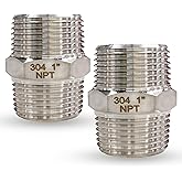 1" Male Hex Nipple Pipe Fittings, 304 Stainless Steel 1 inch NPT Threaded Pipe Adapter Fittings Equal Nipples Connectors, Mal