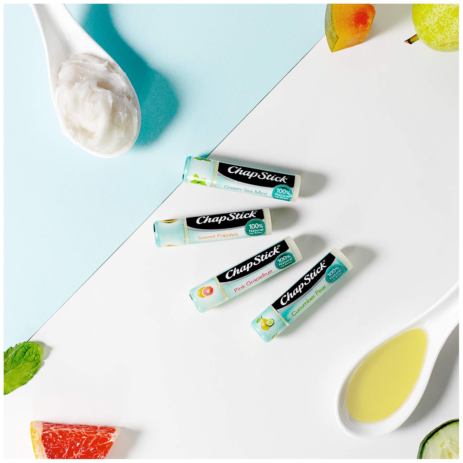 ChapStick Green Tea Mint 100 Percent Natural Ingredients Lip Butter, Moisturizing Lip Balm - 0.15 Oz