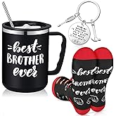 EBOOT 3 Pieces Brother Gifts Set for Christmas Men Tumbler Set Brother 20oz Travel Tumbler with Straws Funny Novelty Socks with Matching Keychain for Anniversary Birthday Presents