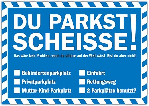 Falschparker Verwarnung Blau - Notizzettel Strafzettel für die ...