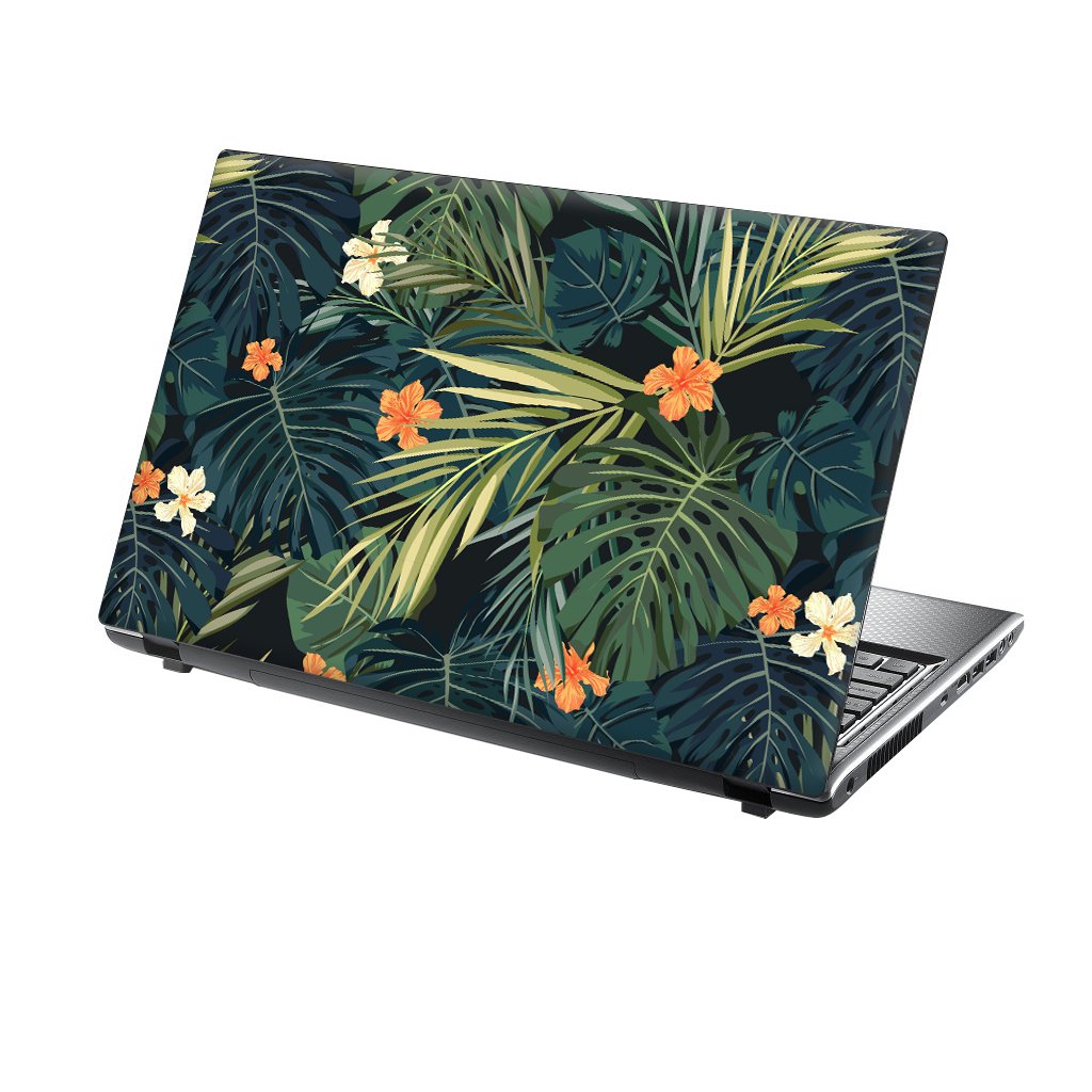 TaylorHe 15.6 inch 15 inch Laptop Skin Vinyl Decal with Colorful Patterns and Leather Effect Laminate MADE IN England Tropical Flowers and Leaves โ image 1