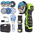 ZFULVO Cordless Brush Angle Grinder Kit, 19500rpm Mini Electric Angle Grinding Tool with 2pcs 16.8V 2000mAh Batteries and 5-Cutting Discs, Grinder Handheld Cutter for Metal Wood