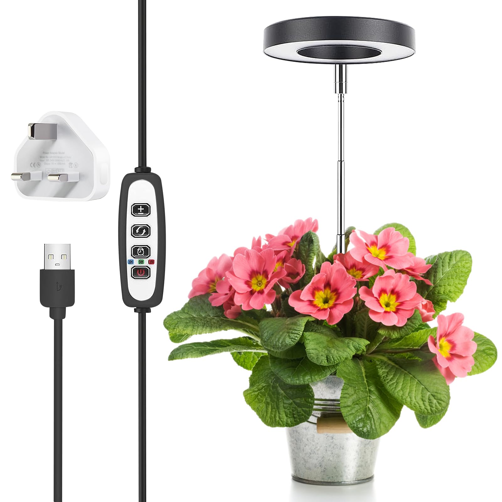 GHIBFBT Grow Lights for Indoor Plants, Led Grow Lights LEDs Full Spectrum Led Plant with 3 Colors Grow Lamp, Plant Light with Auto Timer 9 Levels Dimming (Black)