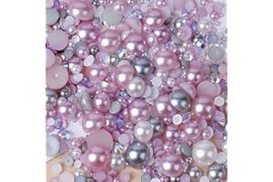 Niziky 1100PCS Flatback Pearls and Rhinestone, Mixed Size 3mm-10mm AB Color Resin Rhinestones Half Pearls for Crafts, 30g Half Round Flatback Pearls Rhinestones for Nail Face Art Crafts