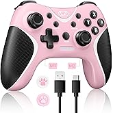BRHE Wireless Switch Pro Controller Compatible with Nintendo Switch/Lite/OLED/Switch 2, Windows PC, iOS, and Android - Programmable, Vibrating, Turbo, and Wakeup with 2 Thumb Caps Included (pink)