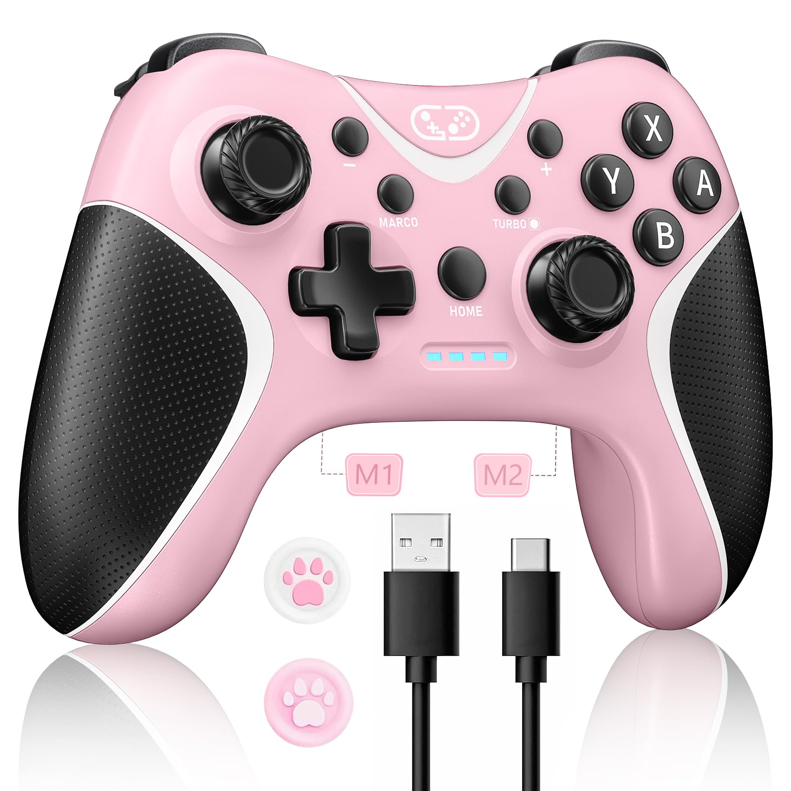 Photo 1 of Wireless Switch Controllers Pink,Nintendo Switch Controller for Nintendo Switch/Lite/OLED /Switch 2/Windows PC with Programmable/Vibration/Turbo Funtion,Switch Pro Controller Gamepad with 2 Thumb Caps