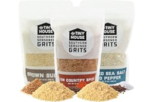 THE TINY HOUSE FINE SOUTHERN FOODS The Tiny House Variety Pack of Stone Ground White Corn Seasoned Grits - 3 Flavors of Easy to Prepare Southern Grits – Old Fashioned Flavored Grits – Proudly Made in the USA – 3 x 12 Ounce Bags